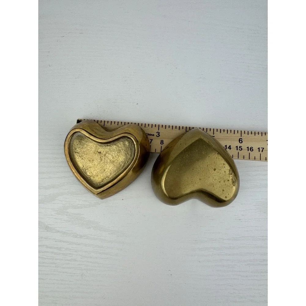 Vintage MCM Brass Heart Trinket Box‎ Red Velvet Lined Jewelry Keepsake Decor